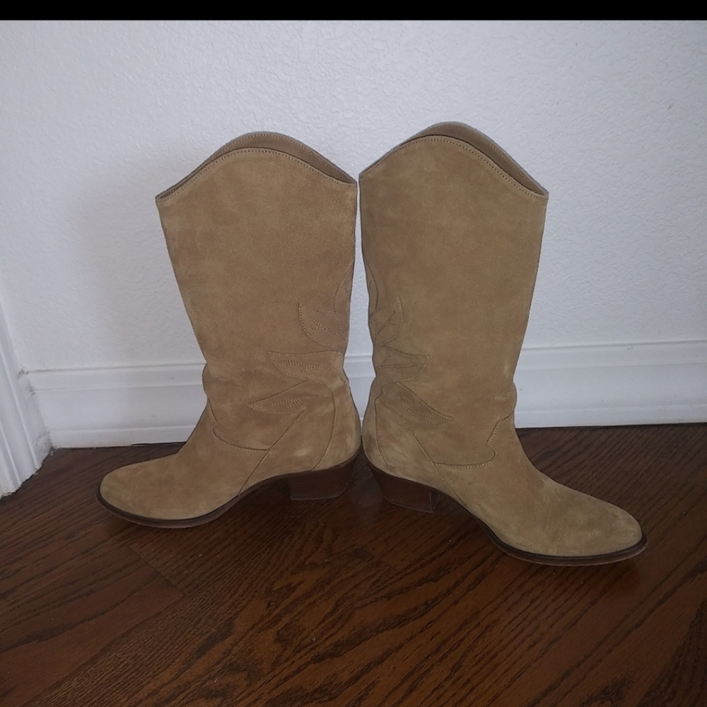 Sezane Phoenix Cowgirl Leather Beige Tan Boots - Picture 5 of 13
